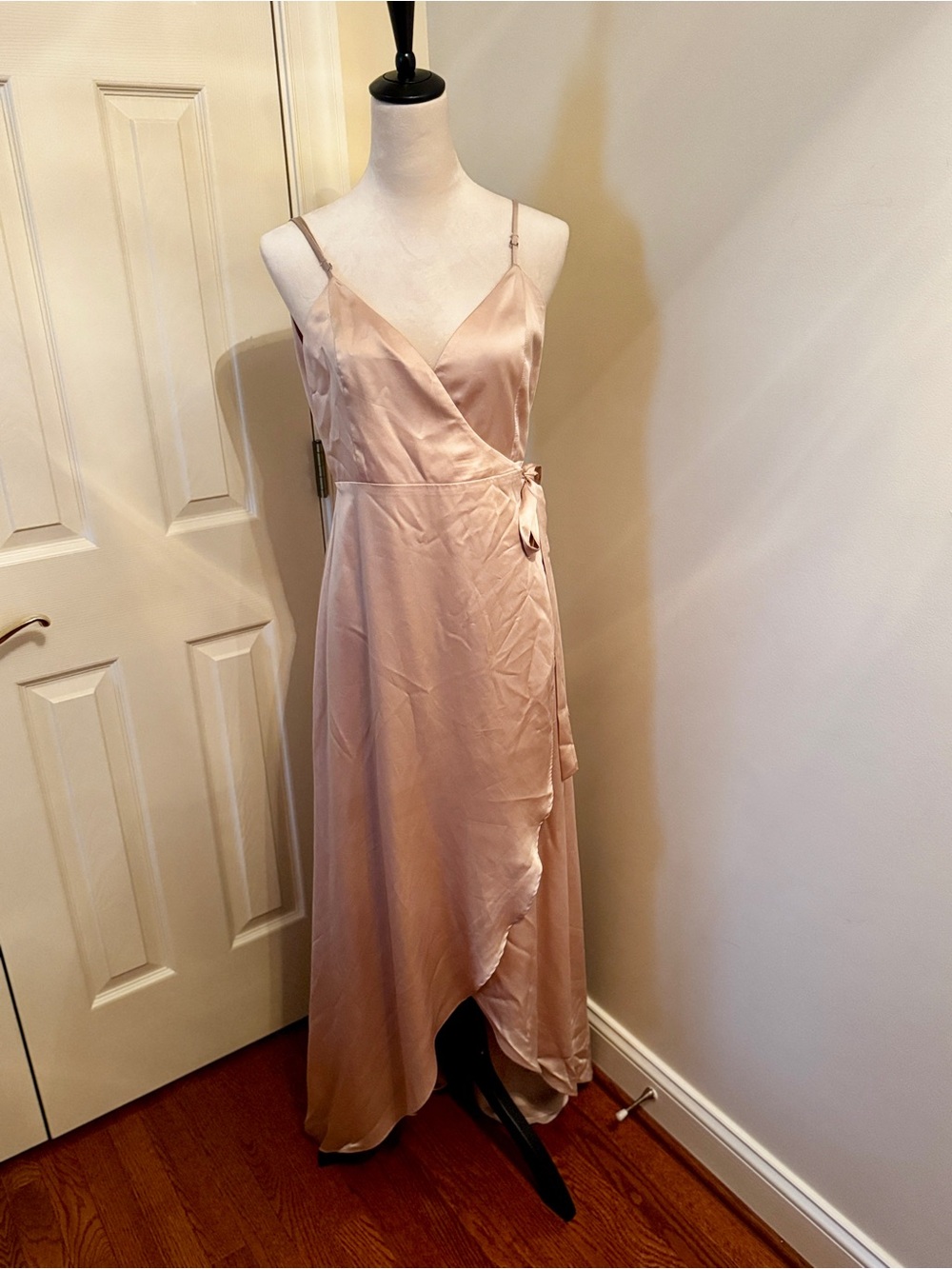 Show Me Your MuMu Blush Pink Satin High-Low Wrap Dress